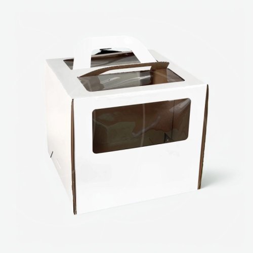 Коробка для торта с окном и ручкой белая 20х20х20 см 22020