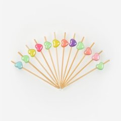 Шпажки деревянные "Сердечки разноцветные" 12 см 12 шт 9681231