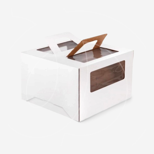 Коробка для торта с окном и ручкой белая 30х30х19 см Коробка для торта, 300x300x190мм, микрогофрокартон, белая, с окном, с ручками