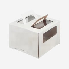 Коробка для торта с маленьким окном и ручкой белая 28х28х20 см 7817916