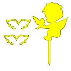 Топпер декоративный акриловый "Ангел с голубем и крыльями" Золото 5х5,5 см ТСК177