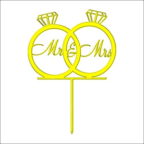 Топпер декоративный акриловый "Свадебные кольца "Mr&Mrs" на палочке" Золотой 10х8 см ТСК34