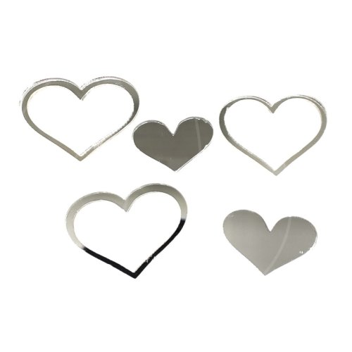 Набор топперов декоративных акриловых "Сердечки" Серебро 5 шт 36371