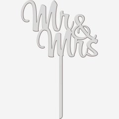 Топпер декоративный акриловый "Mr&Mrs на палочке" Серебро 10х16 см ТСК363