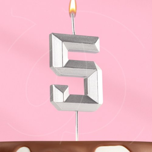 Свеча декоративная Цифра "5" Серебряная грань 10873666