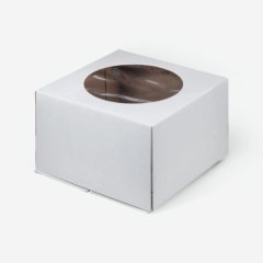 Коробка для торта с круглым окном белая 24х24х18 см 011200