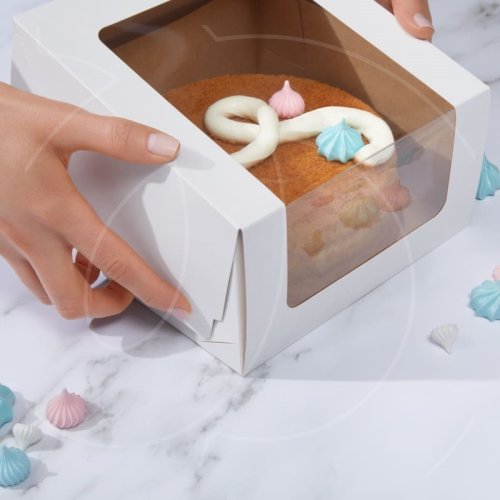 Коробка для торта с большим окном белая 18х18х10 см ForG SHELF I W W 180*180*100 A