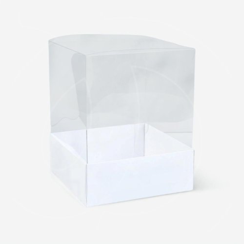 Коробка для кулича/домика с прозрачной крышкой белая 16х16х20 см 51620